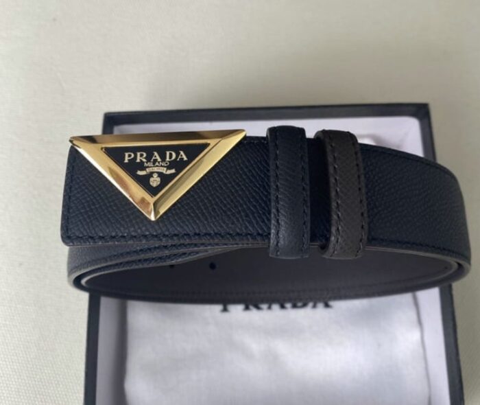 Alternative view of PRADA LOGO PLAQUE BELT GOLD HARDWARE IN BLACK