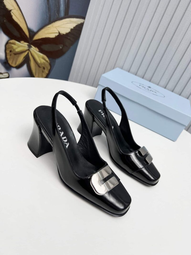 Alternative view of PRADA LEATHER SLINGBACK PUMPS BLACK