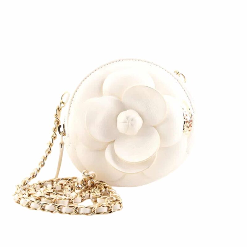 CHANEL CAMELLIA CLUTCH WITH CHAIN WHITE 12CM