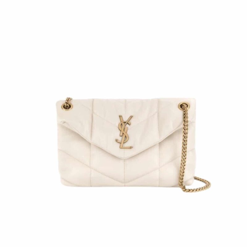 SAINT LAURENT LOULOU PUFFER SMALL SHOULDER BAG IN SOFT CREAM 28CM