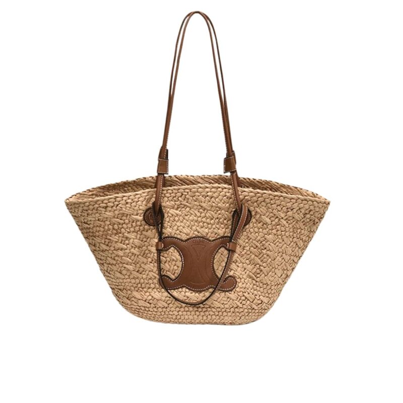 CELINE TRIOMPHE PANIER IN RAFFIA AND TAN 31CM