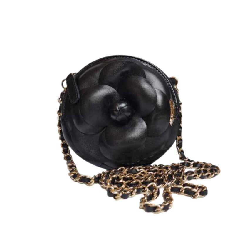 CHANEL CAMELLIA CLUTCH WITH CHAIN BLACK 12CM