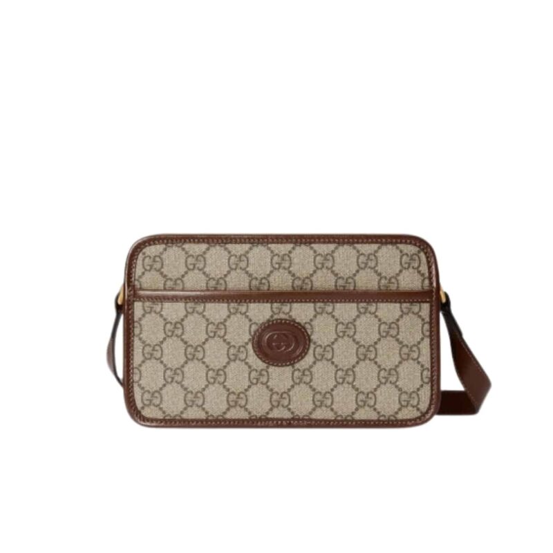 GUCCI MINI BAG WITH INTERLOCKING G IN GG SUPREME BROWN 22CM