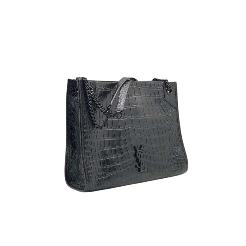 SAINT LAURENT NIKI SHOPPING BAG IN CROCODILE EMBOSSED LEATHER BLACK 33CM