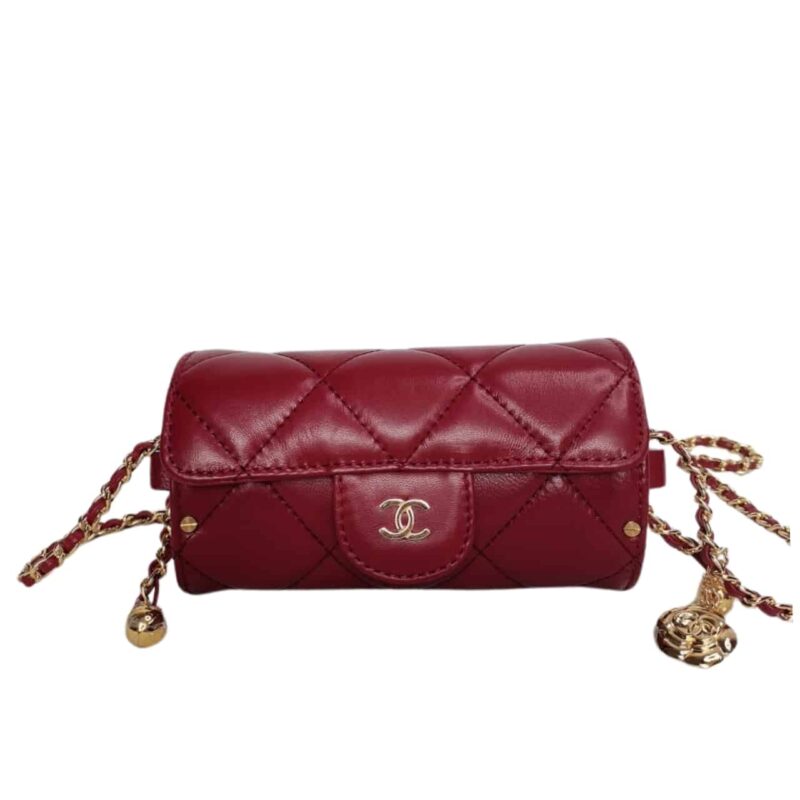 CHANEL LIPSTICK BAG WITH CHAIN GHW RED 15CM