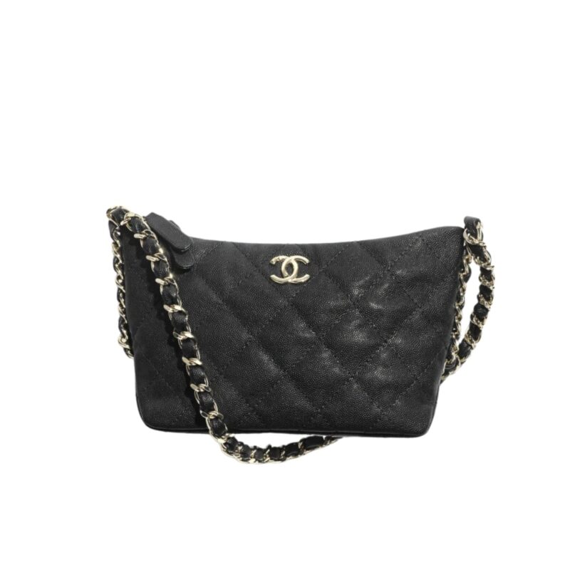 CHANEL SMALL HOBO BAG GRAINED SHINY BLACK 20CM AS4320 B15551 94305