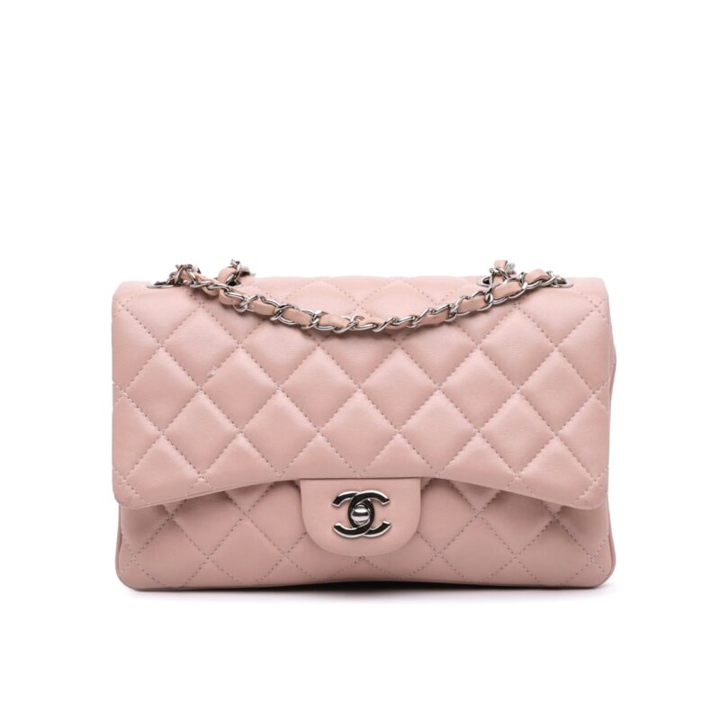 CHANEL CLASSIC DOUBLE FLAP BAG SILVER HARDWARE LIGHT PINK 25CM