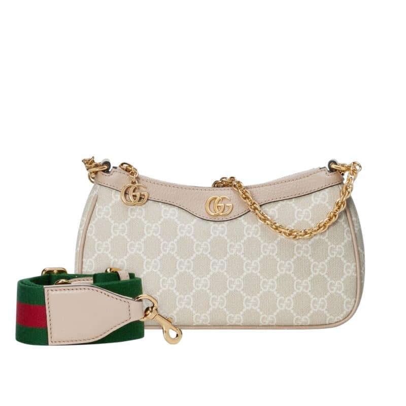GUCCI OPHIDIA SMALL SHOULDER BAG BEIGE AND WHITE 25CM 735132 UULAG 9682