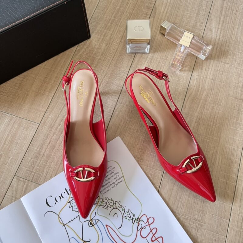 Alternative view of VALENTINO VLOGO SHINY LEATHER LEATHER HEELS IN RED