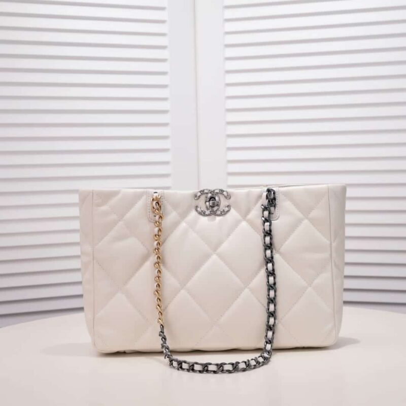Alternative view of CHANEL QUILTED 19 EAST WEST SHOPPING BAG WHITE 41CM