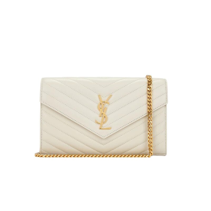 SAINT LAURENT CLASSIC CASSANDRE CHAIN WALLET BAG WHITE 24CM 377828BOW019207
