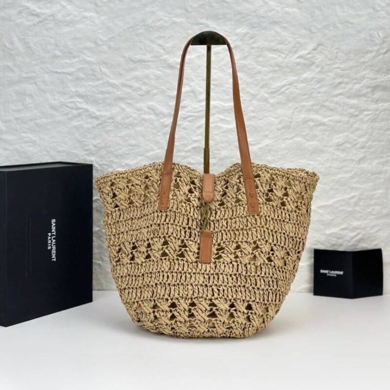 Alternative view of SAINT LAURENT PANIER RAFFIA NATURAL BROWN 39CM 688221 GAAAC 2080
