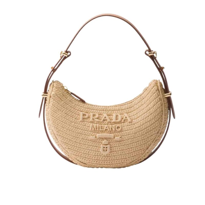 PRADA ARQUÉ CROCHET SHOULDER BAG NATURAL 22CM 1BC194 2M2T F0018 V OUO
