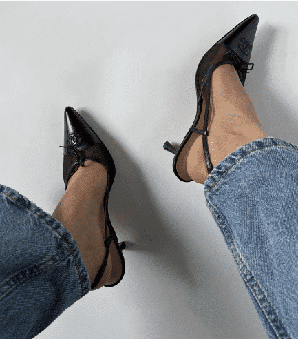 Alternative view of CHANEL CC TOE CAP BOW SLINGBACK PUMPS BLACK