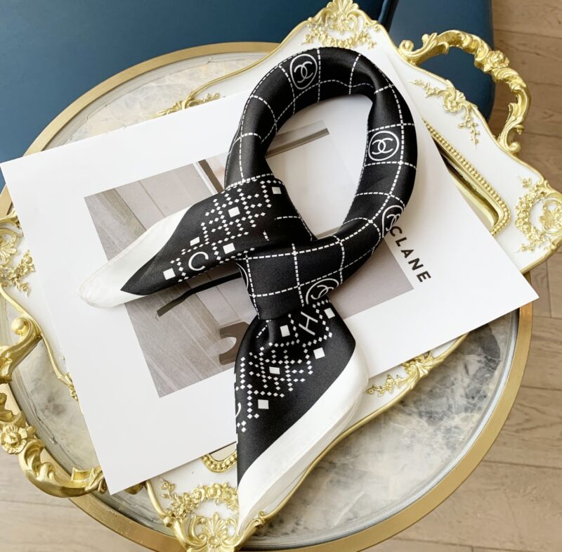 Alternative view of CHANEL SQUARE SCARF SILK TWILL BLACK