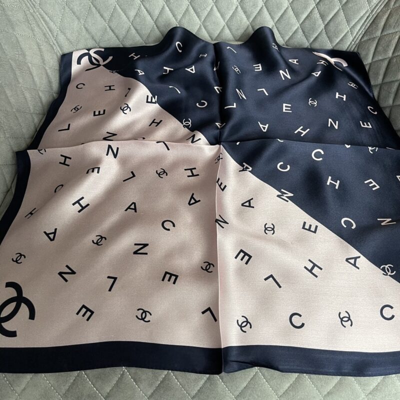 Alternative view of CHANEL MULTI LETTERS SQUARE SILK SCARF PINK BLUE