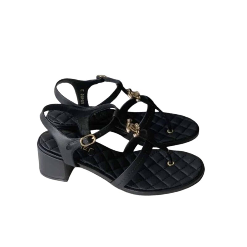 CHANEL SANDAL OPEN ROUND TOE FLIP FLOPS BLACK