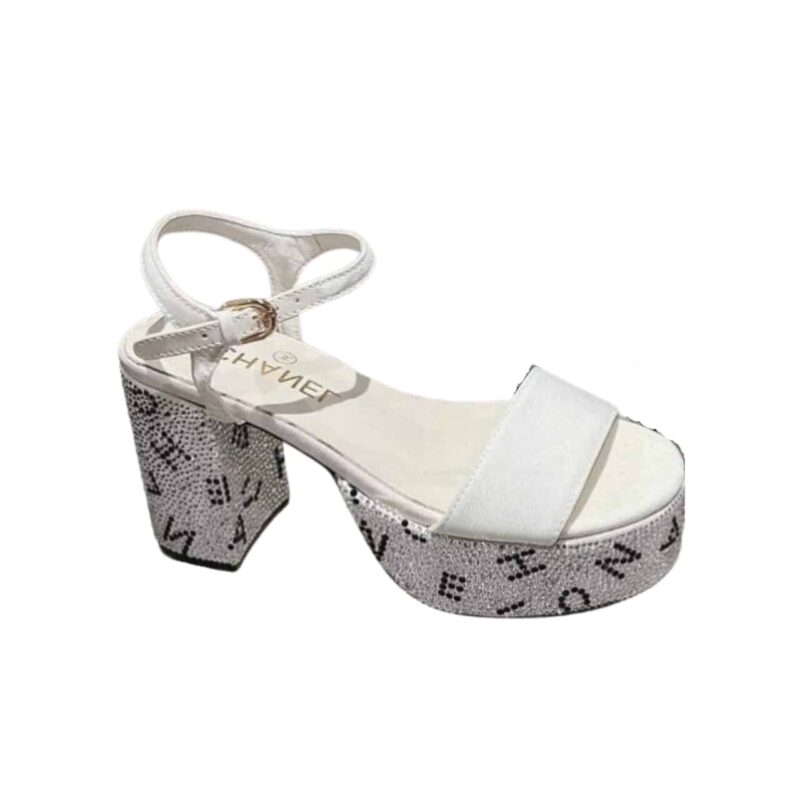 CHANEL SANDAL PUMP STONE BEADS BLACK SILVER G45365 B15306