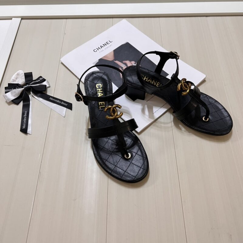 Alternative view of CHANEL SANDAL OPEN ROUND TOE FLIP FLOPS BLACK