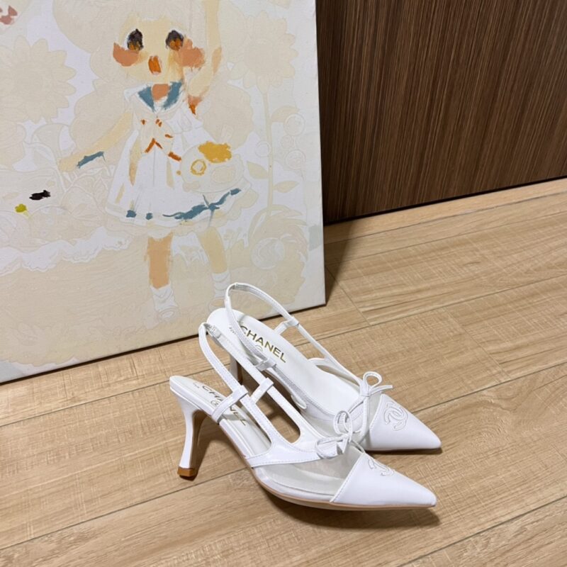 Alternative view of CHANEL CC TOE CAP BOW SLINGBACK PUMPS WHITE