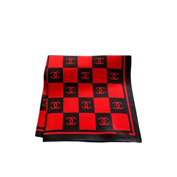 CHANEL SQUARE MOTIF CC LOGO SILK SCARF RED AND BLACK 70CM