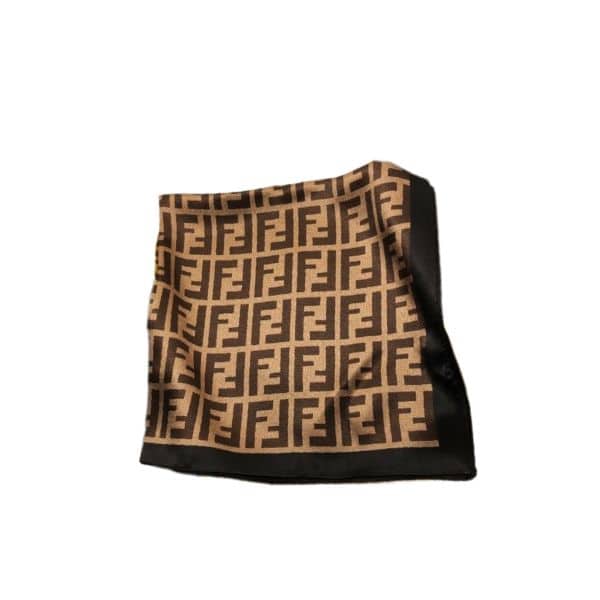 FENDI FF MOTIF SILK SQUARE SCARF BROWN BLACK