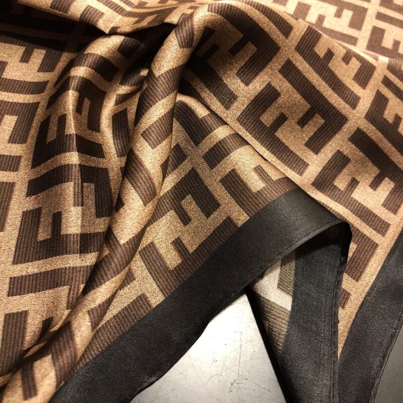 Alternative view of FENDI FF MOTIF SILK SQUARE SCARF BROWN BLACK