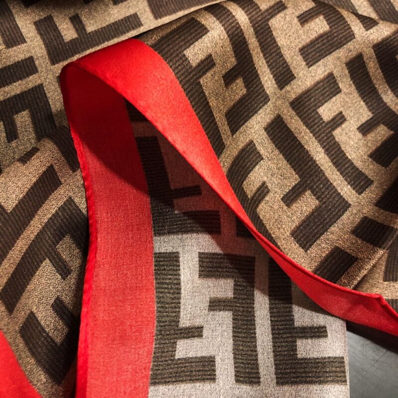 Alternative view of FENDI FF MOTIF SILK SQUARE SCARF BROWN RED