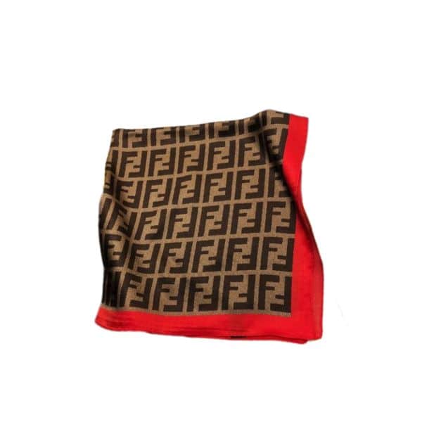 FENDI FF MOTIF SILK SQUARE SCARF BROWN RED