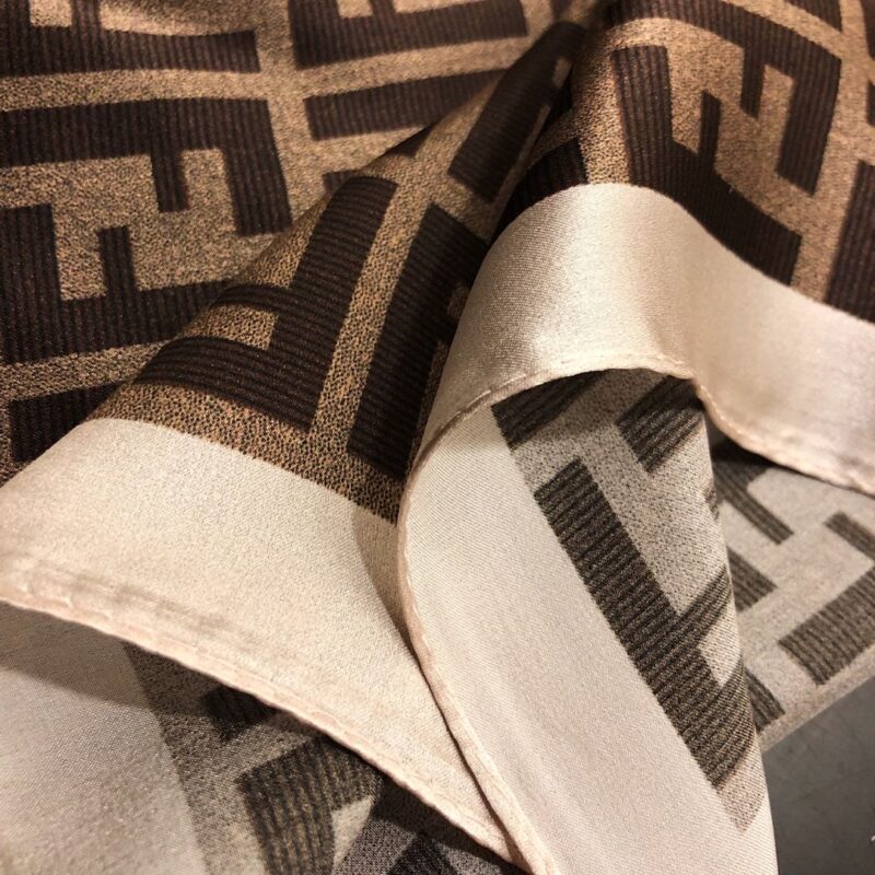 Alternative view of FENDI FF MOTIF SILK SQUARE SCARF BROWN BEIGE