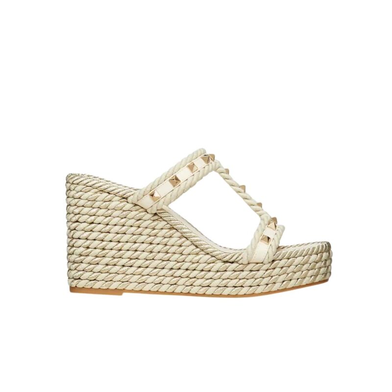 VALENTINO ROCKSTUD LAMINATED NAPPA WEDGE SANDAL NATURAL 4W2S0GI5DYM YBS