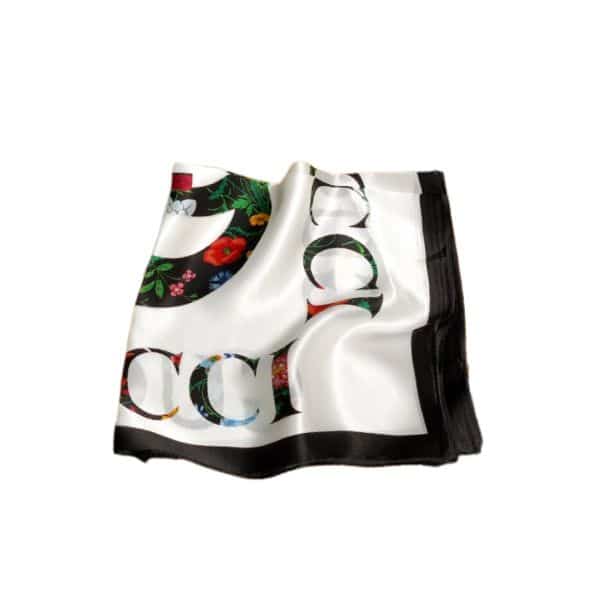 GUCCI FLORA GUCCI VINTAGE LOGO PRINT SCARF 70CM BLACK