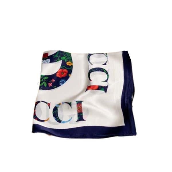 GUCCI FLORA GUCCI VINTAGE LOGO PRINT SCARF 70CM BLUE