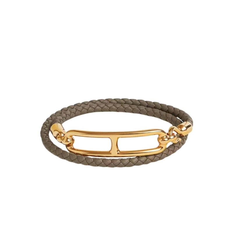 HERMES ROULIS DOUBLE TOUR BRACELET KHAKI GOLD HARDWARE