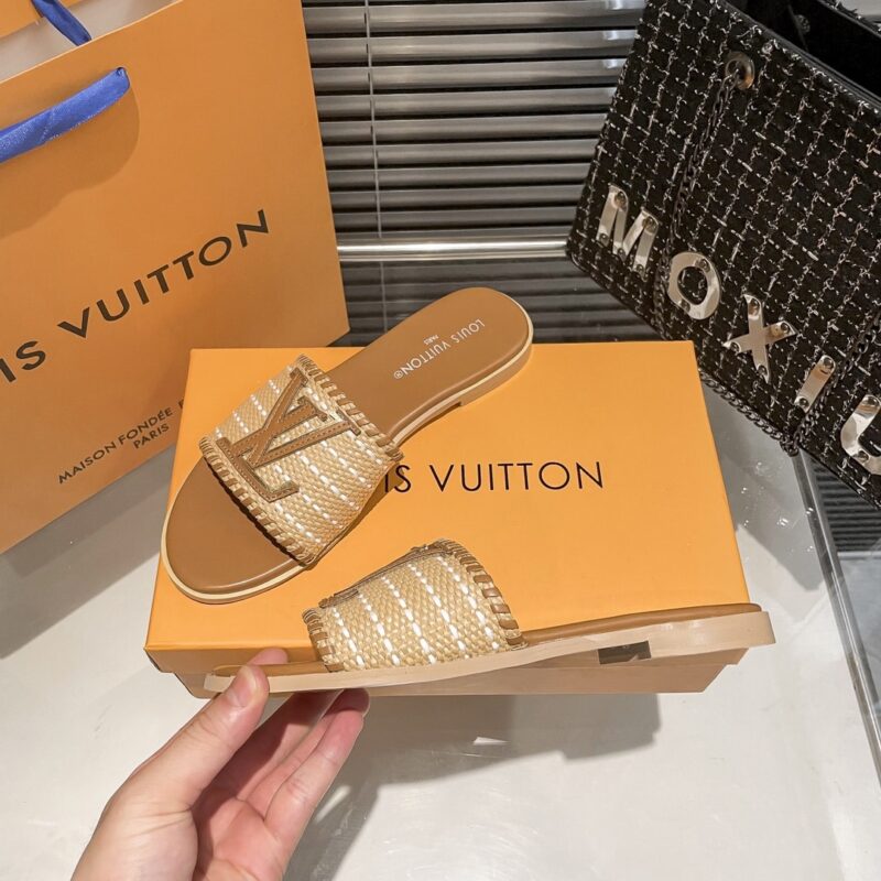 Alternative view of LOUIS VUITTON LOCK IT FLAT RAFFIA MULES BROWN