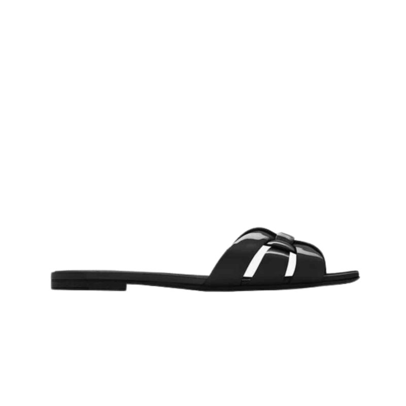 SAINT LAURENT TRIBUTE MULES IN PATENT LEATHER BLACK 571952B8I001000