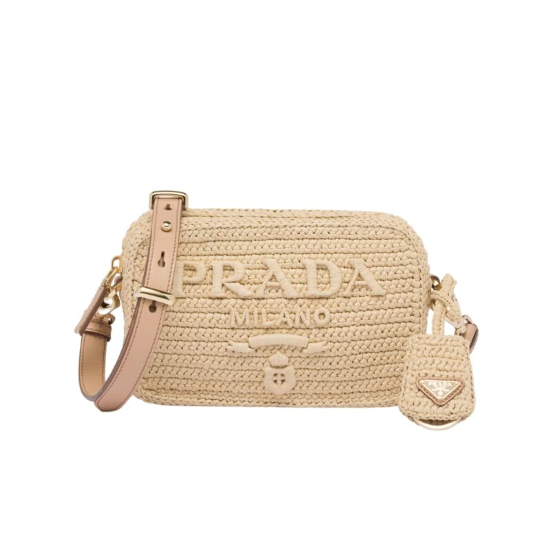 PRADA RAFFIA CROCHET SHOULDER BAG NATURAL 20CM 1BH196 2A2T F0018 V OUO