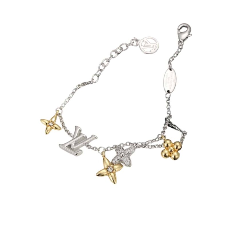 LOUIS VUITTON LV GRAM BRACELET WITH FLOWER CHARMS WHITE GOLD