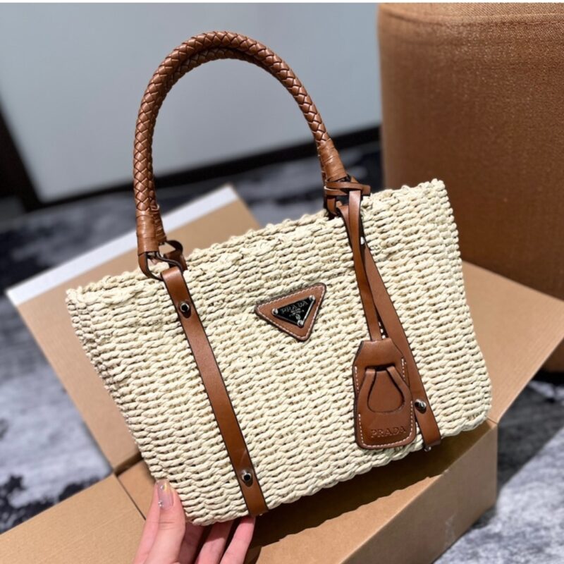 Alternative view of PRADA TWO TONE WOVEN TOTE BAG IN MULTI NATURAL 28CM 1BG336VZOO2DJD