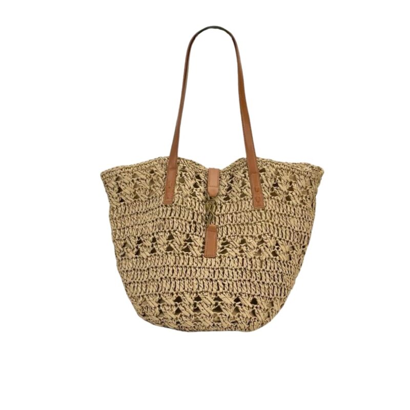 SAINT LAURENT PANIER RAFFIA NATURAL BROWN 39CM 688221 GAAAC 2080