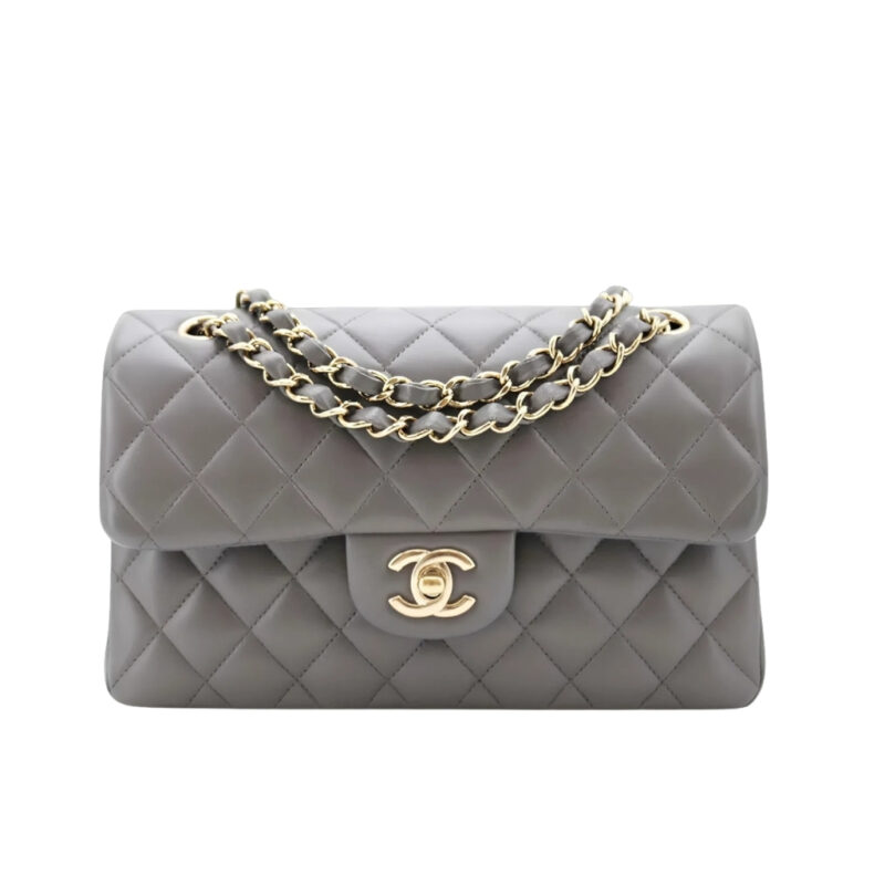 Chanel Classic Double Flap Bag Gold Hardware Gray 25Cm