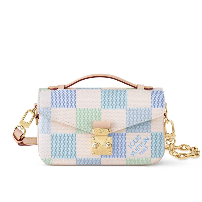 LOUIS VUITTON POCHETTE MÉTIS EAST WEST DAMIER CANVAS LIGHT BLUE 21CM