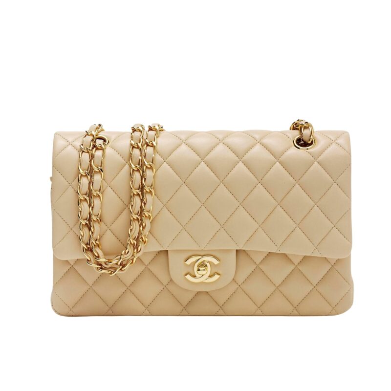 CHANEL CLASSIC FLAP BEIGE GOLD HARDWARE 25CM