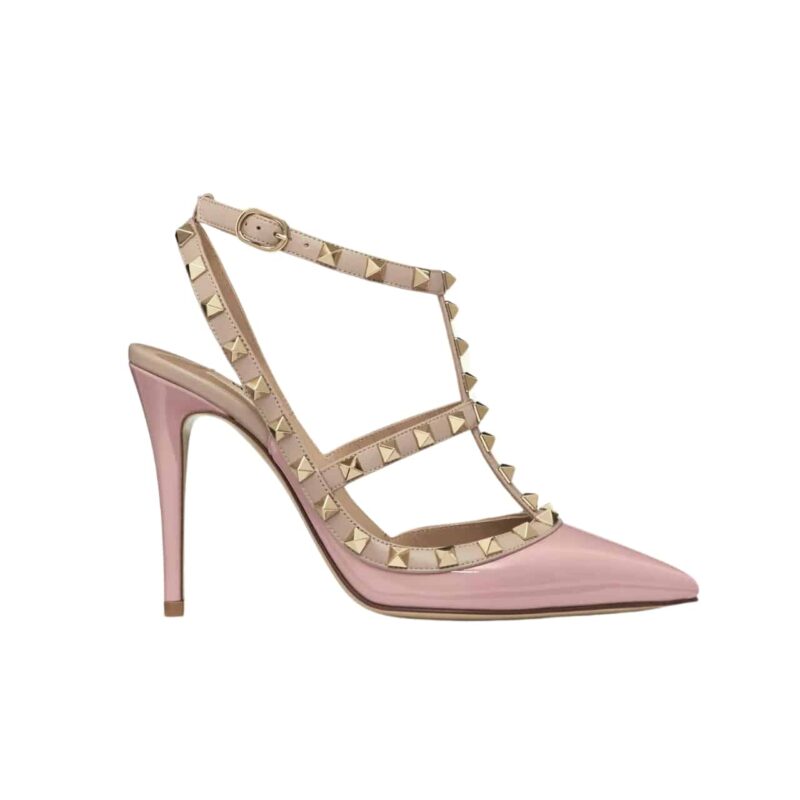VALENTINO GARAVANI PATENT ROCKSTUD CAGED PUMP PINK