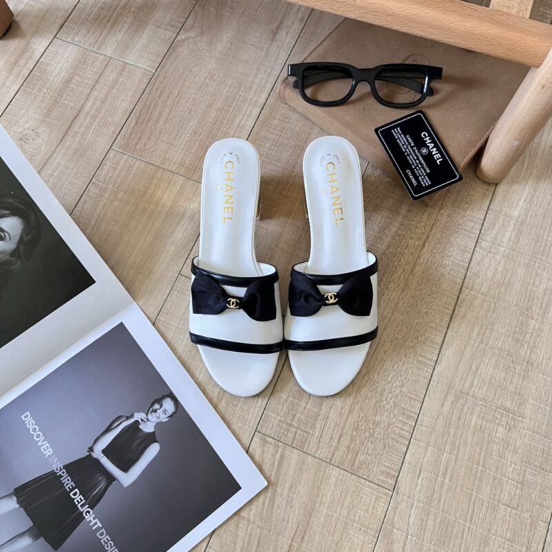Alternative view of CHANEL GROSGRAIN RIBBON BOW MULE LEATHER WHITE