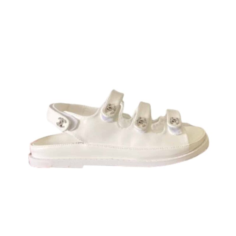 CHANEL TRIPLE VELCRO STRAP SANDALS WHITE G45628