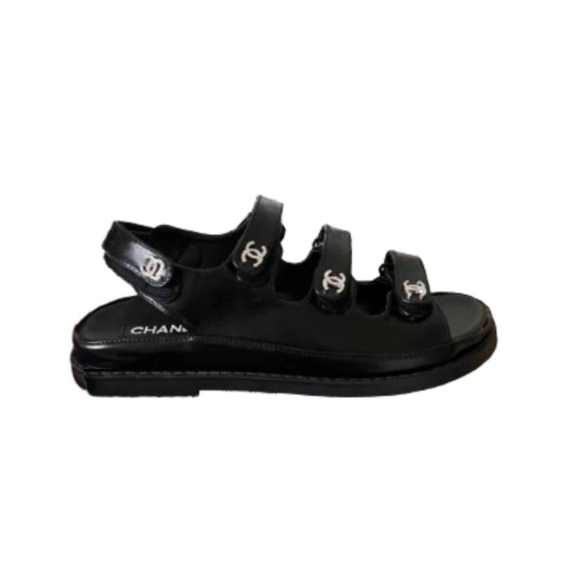 CHANEL TRIPLE VELCRO STRAP SANDALS BLACK G45628 B16403 94305