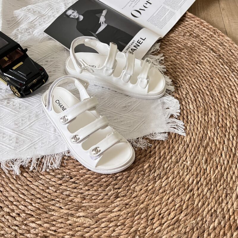 Alternative view of CHANEL TRIPLE VELCRO STRAP SANDALS WHITE G45628