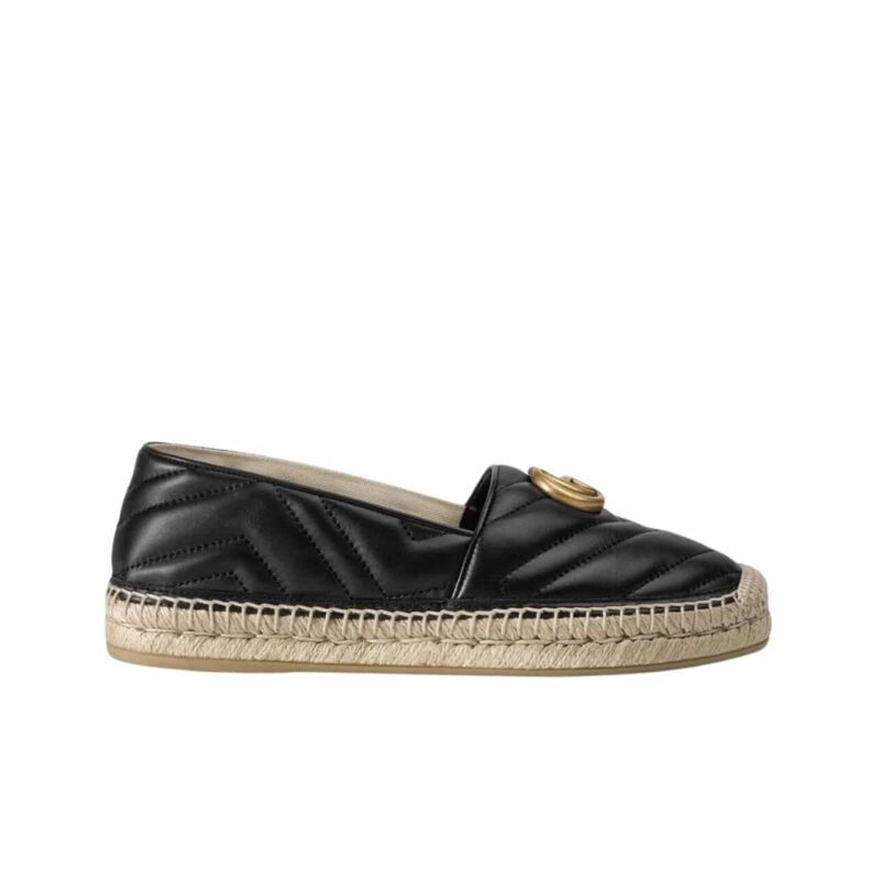 GUCCI ESPADRILLE MATELASSE CHEVRON LEATHER WITH DOUBLE G BLACK 551890 BKO00 1000