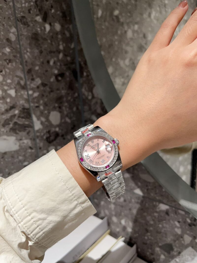 Alternative view of ROLEX LADY DATEJUST BRACELET WHITE GOLD DIAMOND BEZEL PINK ROMAN 31MM